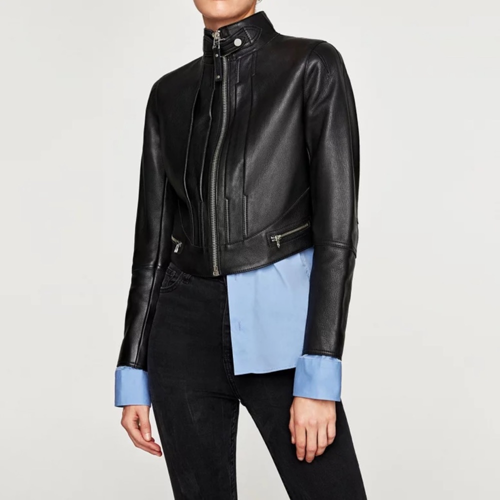 Zara crop leather jacket